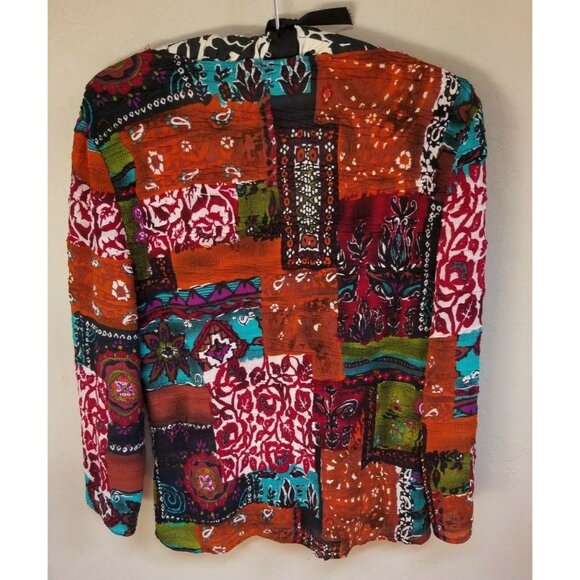 Alberto Makali Women V-Neck Patchwork Top Medium Multicolor Long Sleeve Pullover - Picture 2 of 5